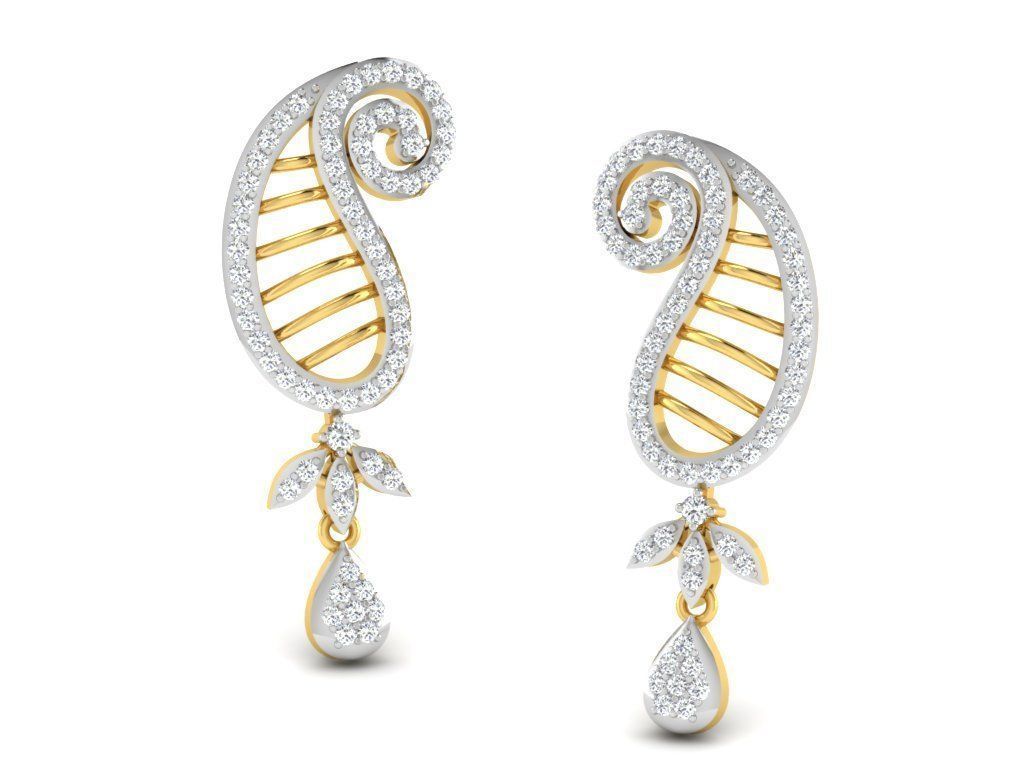 Earrings Collection pair of gold with diamonds 3D print model_13