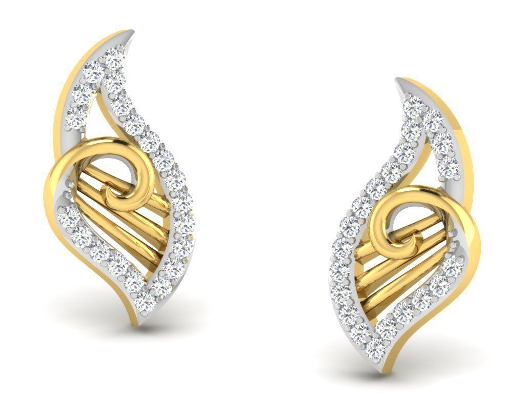 Earrings Collection pair of gold with diamonds 3D print model_41