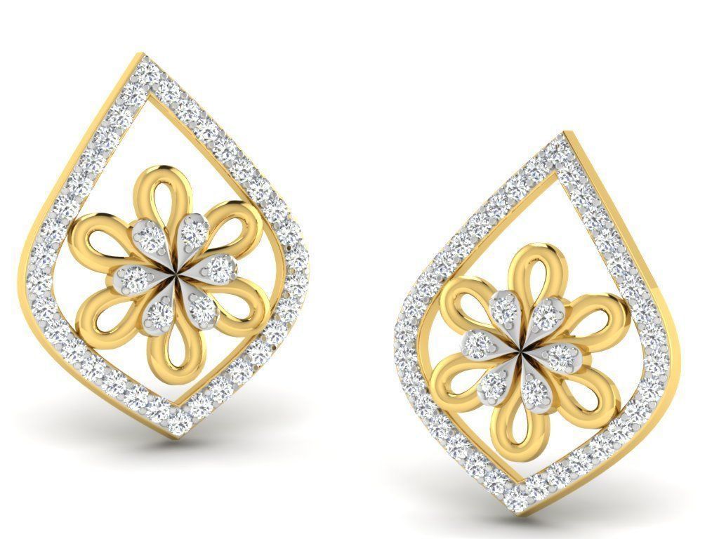 Earrings Collection pair of gold with diamonds 3D print model_91