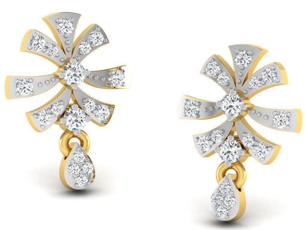 Earrings Collection pair of gold with diamonds 3D print model_44