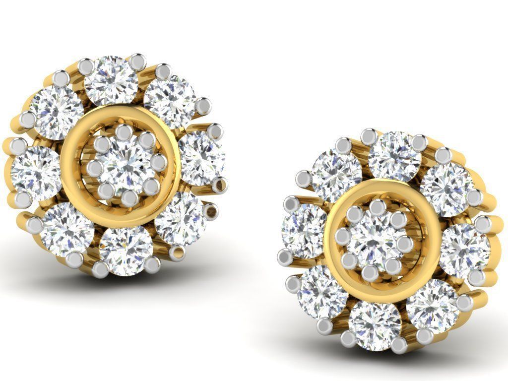 Earrings Collection pair of gold with diamonds 3D print model_18
