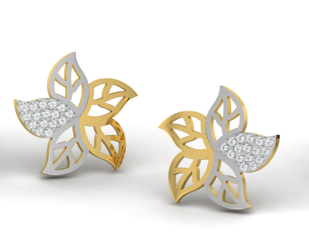 Earrings Collection pair of gold with diamonds 3D print model_81