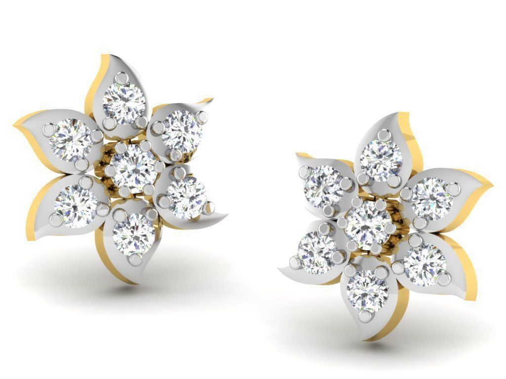 Earrings Collection pair of gold with diamonds 3D print model_5