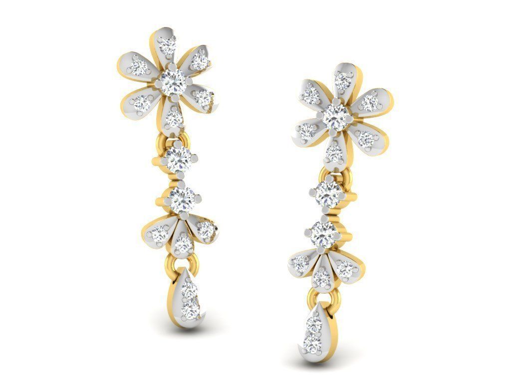 Earrings Collection pair of gold with diamonds 3D print model_4