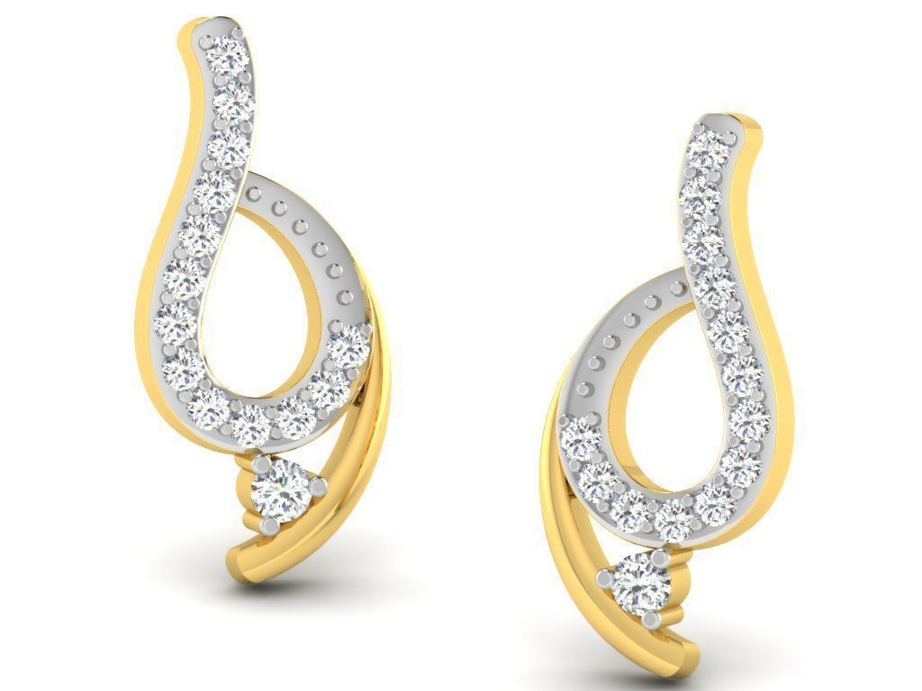 Earrings Collection pair of gold with diamonds 3D print model_98