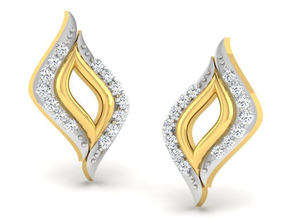 Earrings Collection pair of gold with diamonds 3D print model_39
