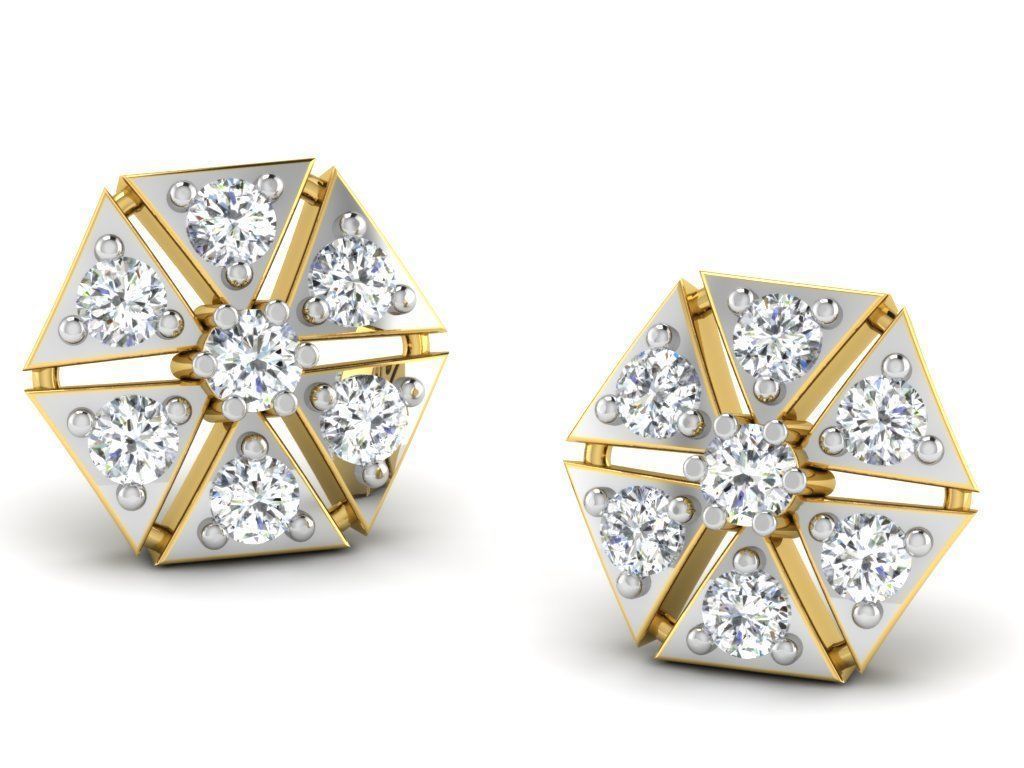 Earrings Collection pair of gold with diamonds 3D print model_8