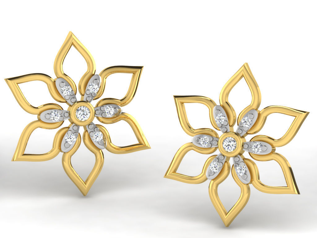 Earrings Collection pair of gold with diamonds 3D print model_82