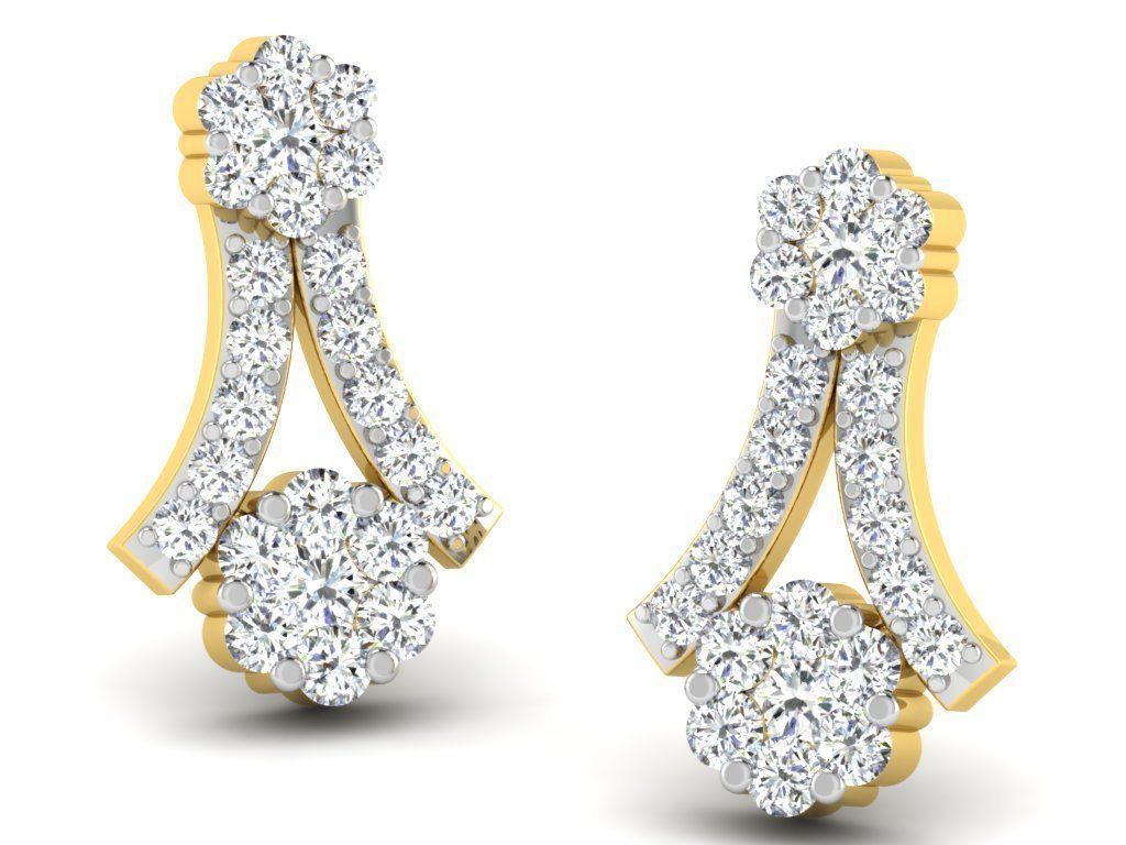 Earrings Collection pair of gold with diamonds 3D print model_11