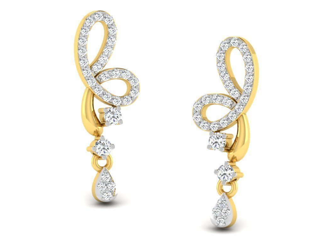Earrings Collection pair of gold with diamonds 3D print model_1