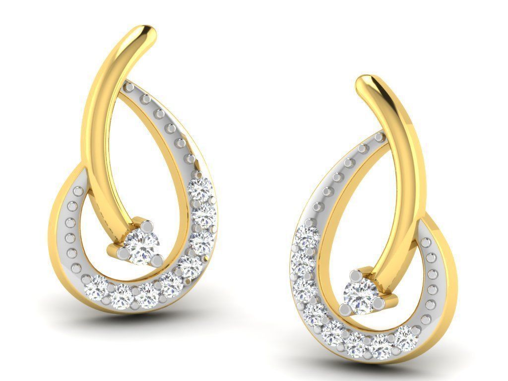 Earrings Collection pair of gold with diamonds 3D print model_63