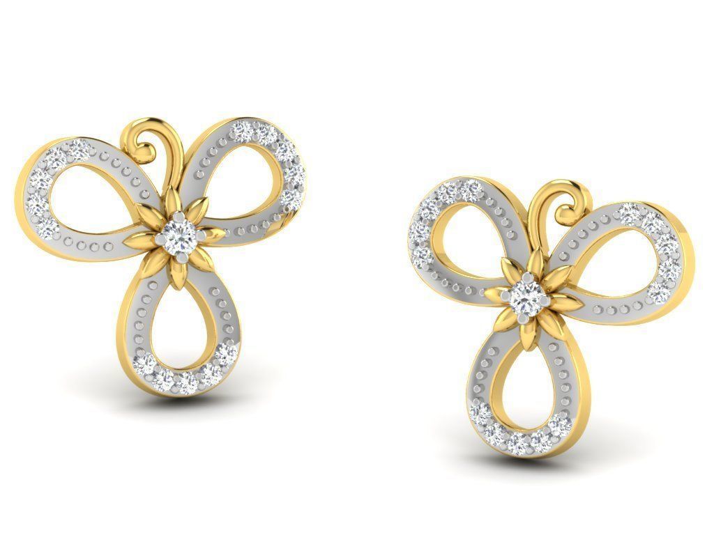 Earrings Collection pair of gold with diamonds 3D print model_53