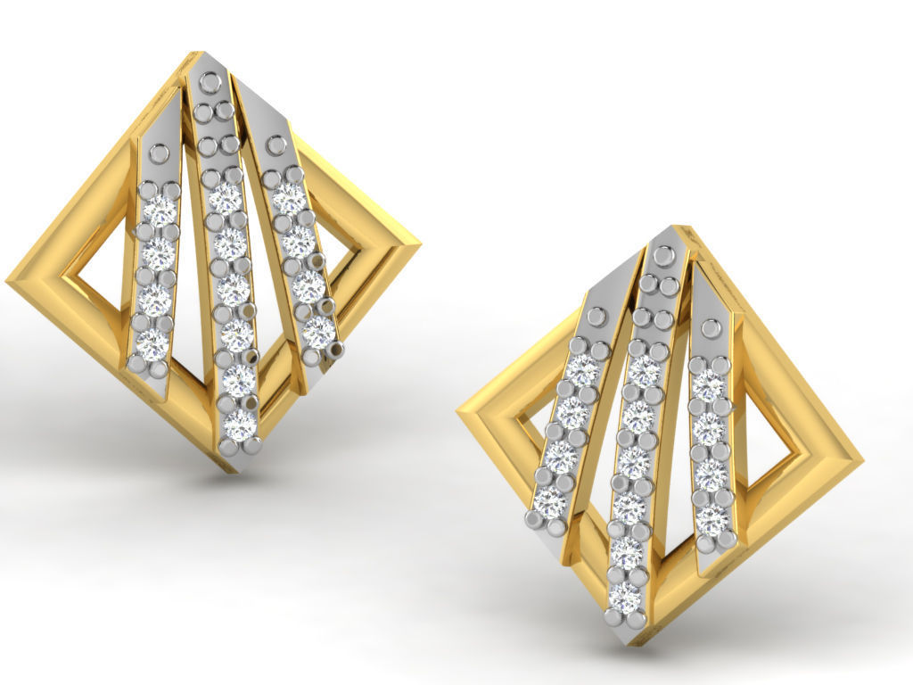 Earrings Collection pair of gold with diamonds 3D print model_64