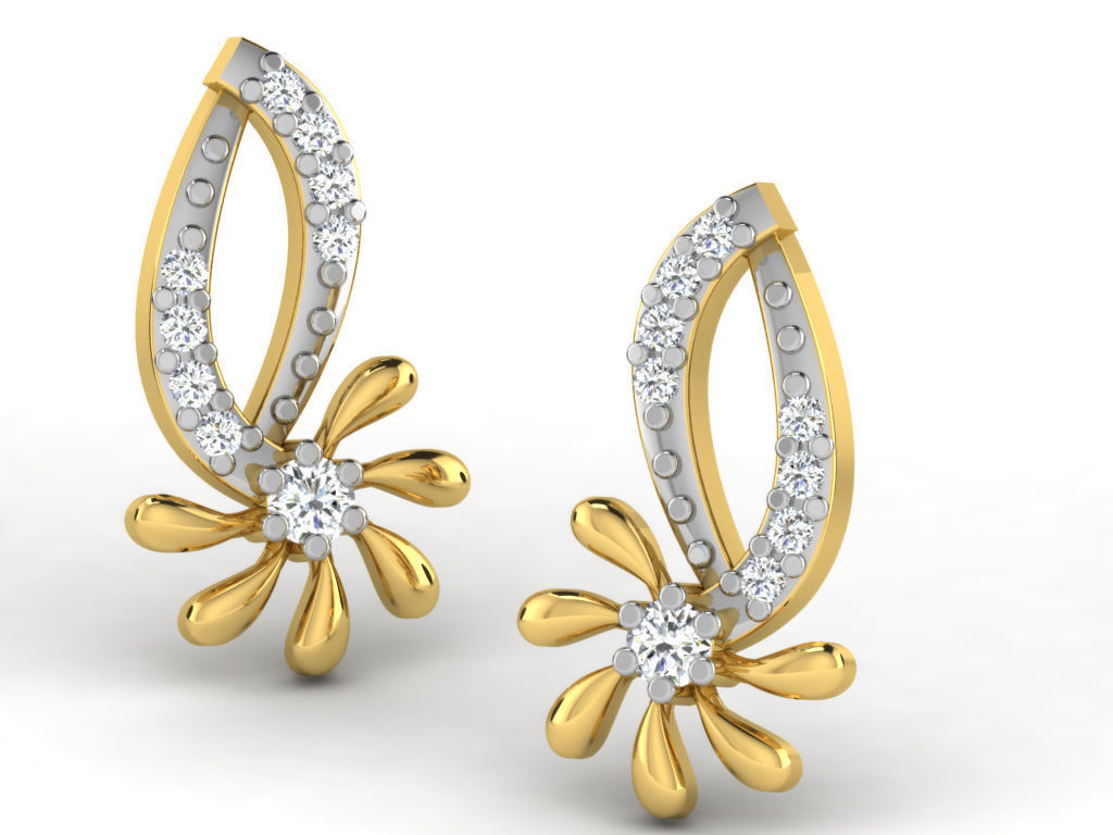 Earrings Collection pair of gold with diamonds 3D print model_71