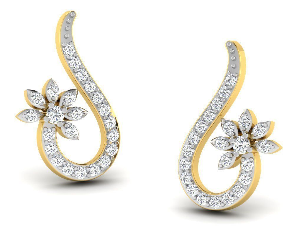 Earrings Collection pair of gold with diamonds 3D print model_38