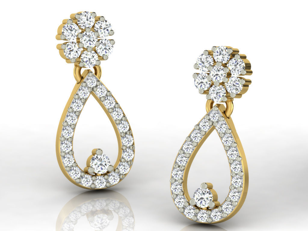 Earrings Collection pair of gold with diamonds 3D print model_6