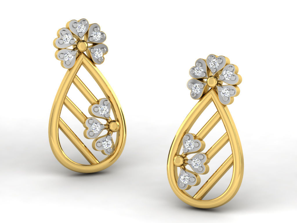 Earrings Collection pair of gold with diamonds 3D print model_97