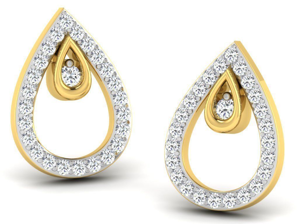 Earrings Collection pair of gold with diamonds 3D print model_74