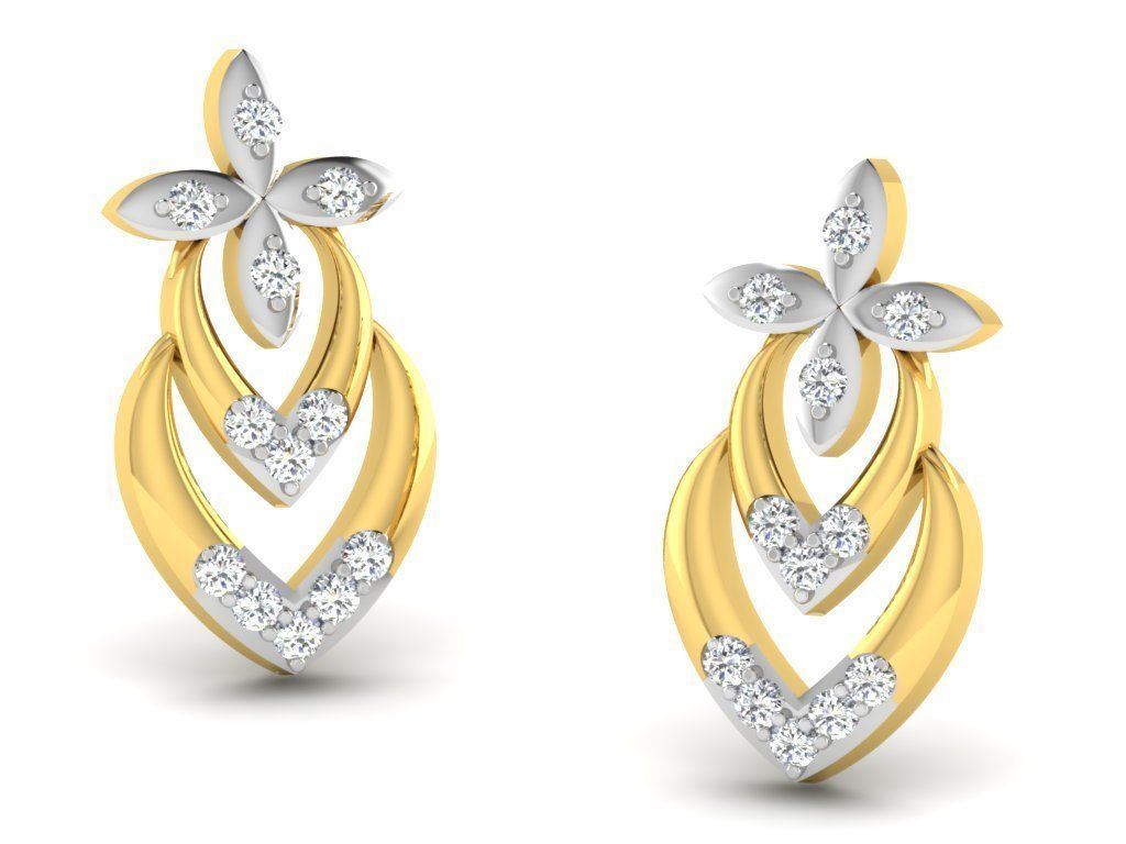 Earrings Collection pair of gold with diamonds 3D print model_68