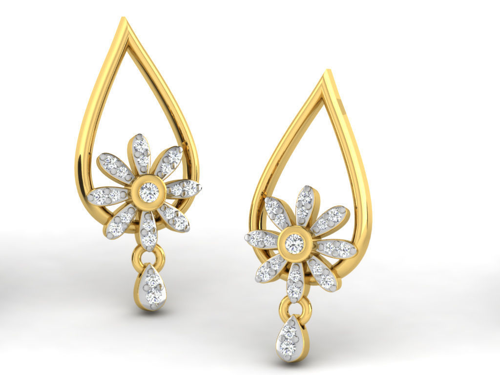 Earrings Collection pair of gold with diamonds 3D print model_12