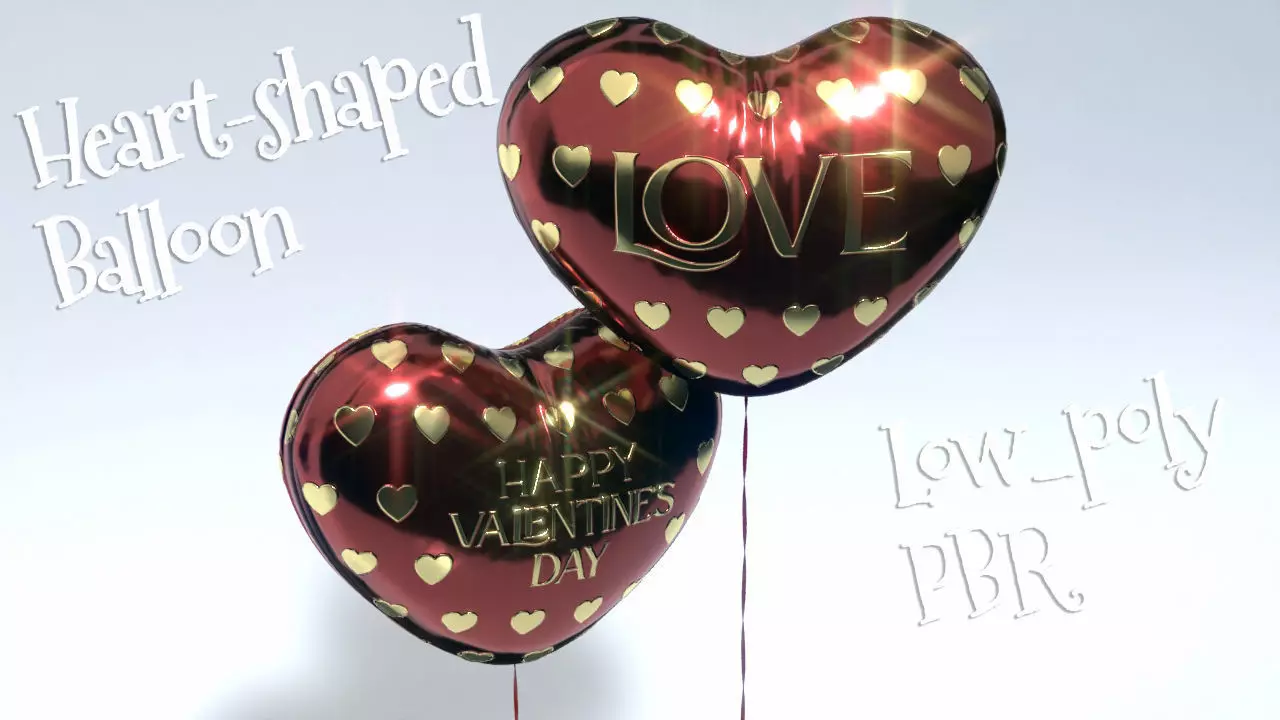 Heart shaped Balloon for Valentines Day Low-poly 3D model_0