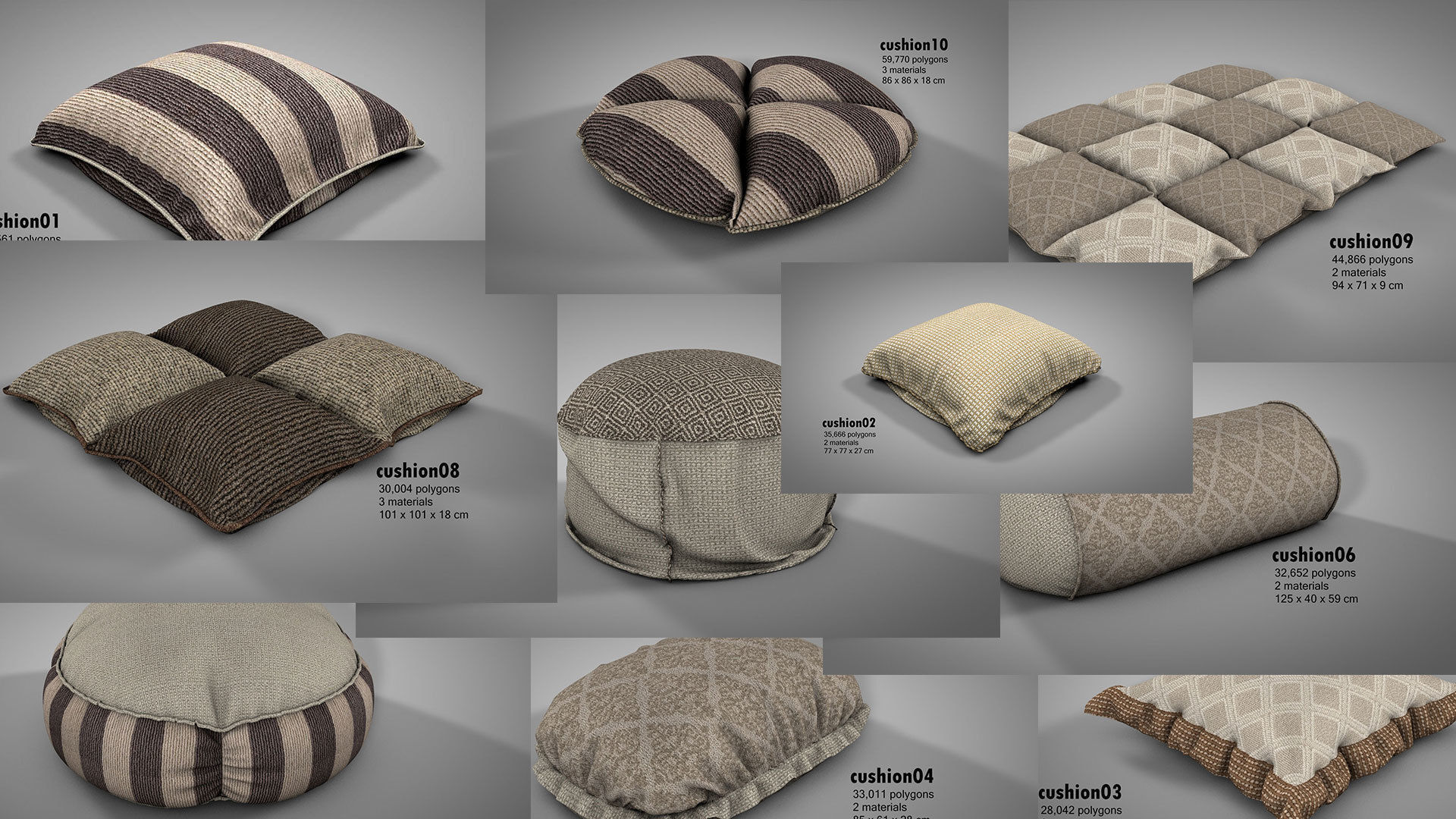 Canvas Covered Floor Cushions 3D model_1