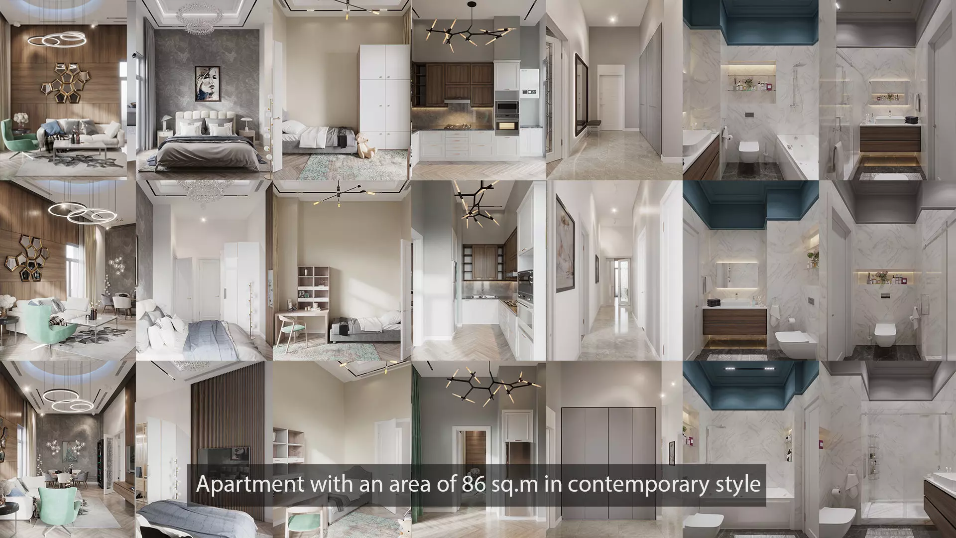 Apartment with an area of 86 sq m in contemporary style 3D model