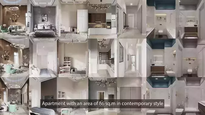 Apartment with an area of 86 sq m in contemporary style 3D model