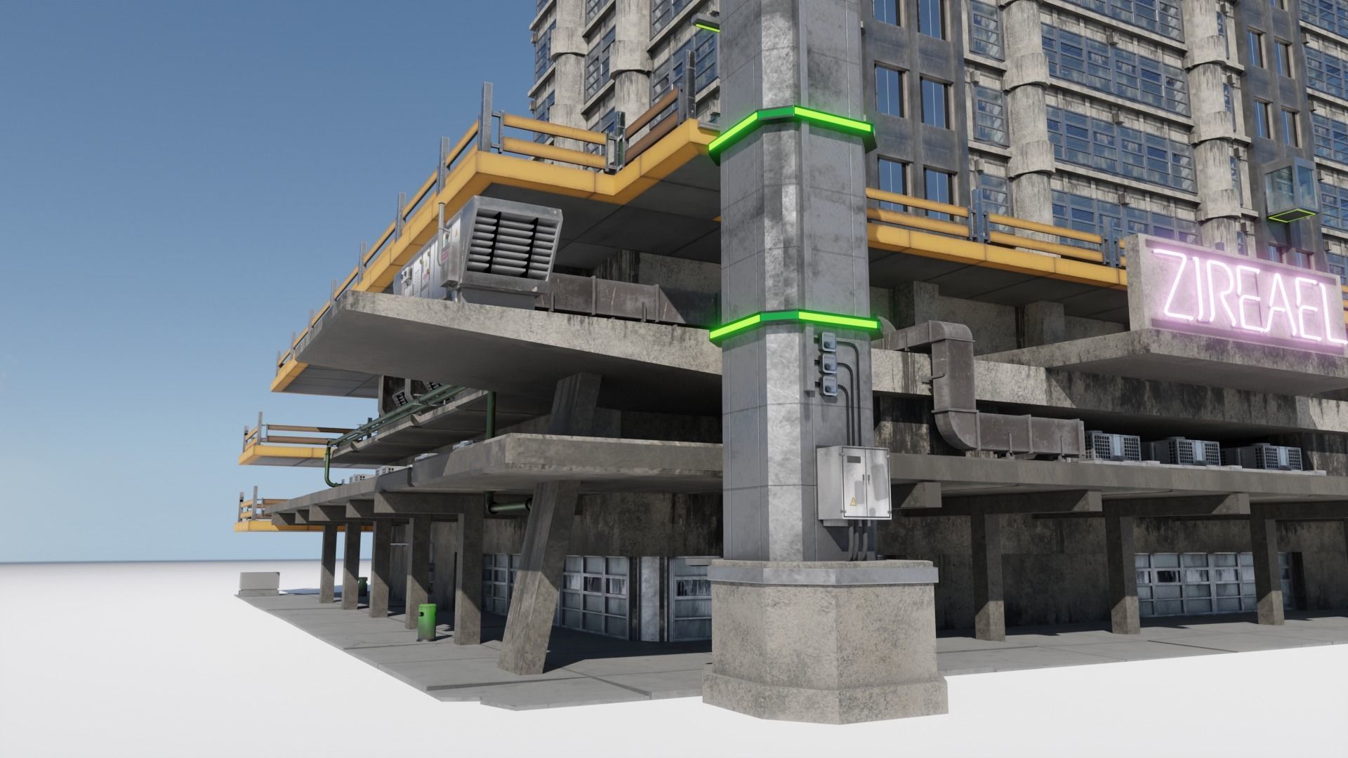 Highrise Building with dirty design and interior Low-poly 3D model_7