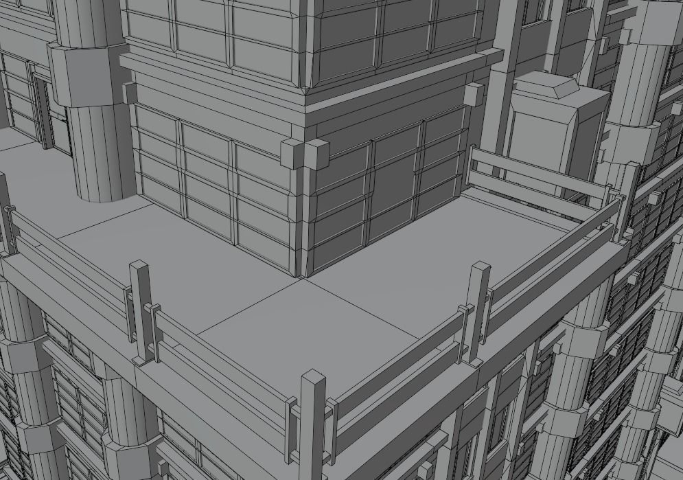 Highrise Building with dirty design and interior Low-poly 3D model_11