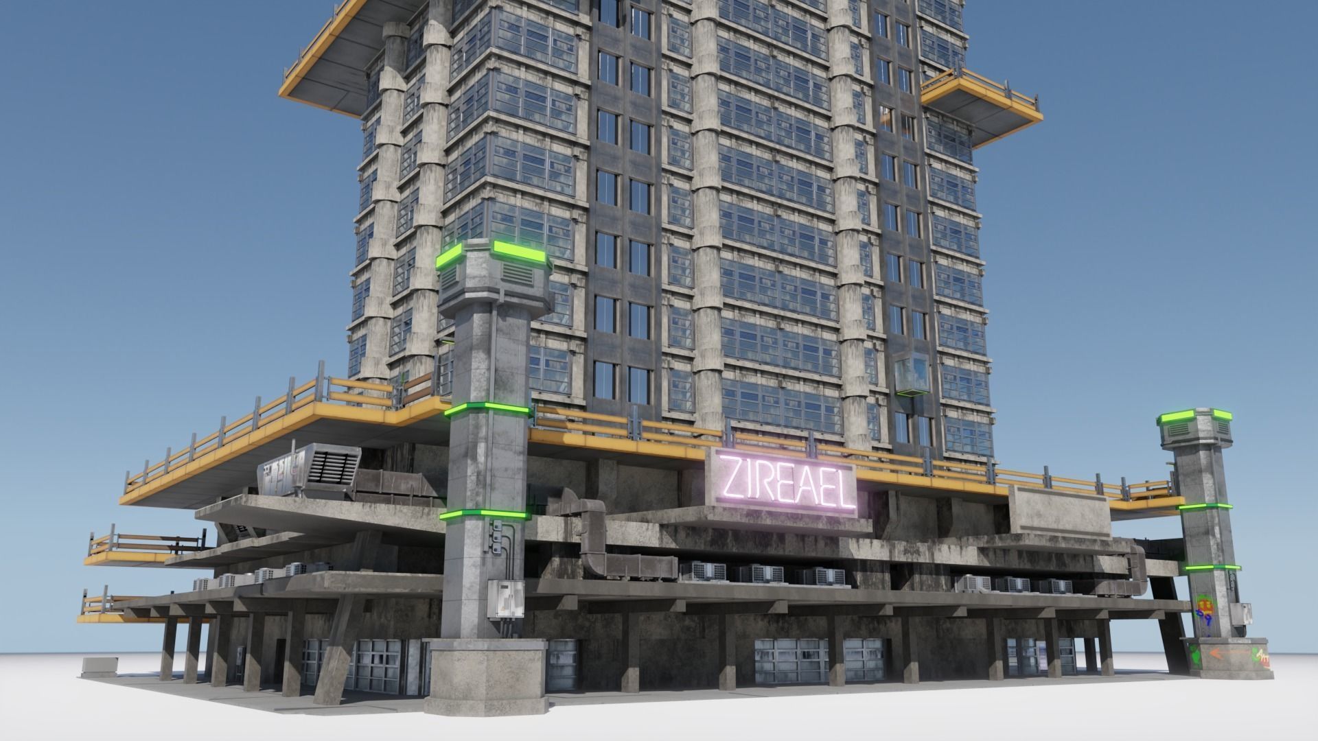 Highrise Building with dirty design and interior Low-poly 3D model_6