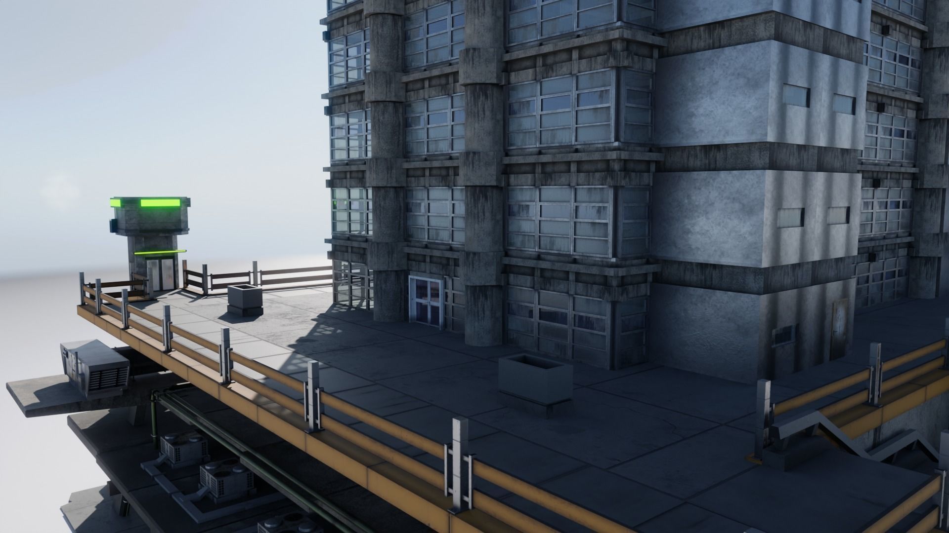 Highrise Building with dirty design and interior Low-poly 3D model_9