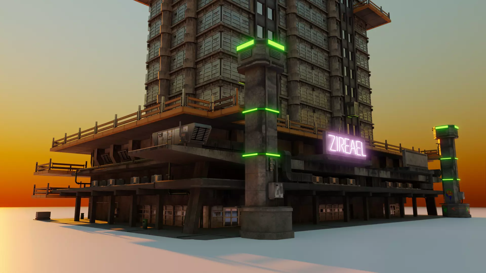 Highrise Building with dirty design and interior Low-poly 3D model_0