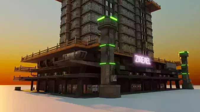 Highrise Building with dirty design and interior Low-poly 3D model