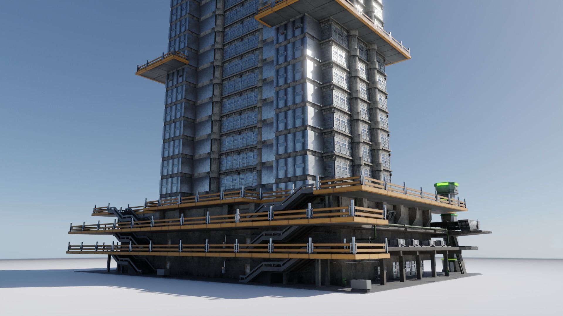 Highrise Building with dirty design and interior Low-poly 3D model_1