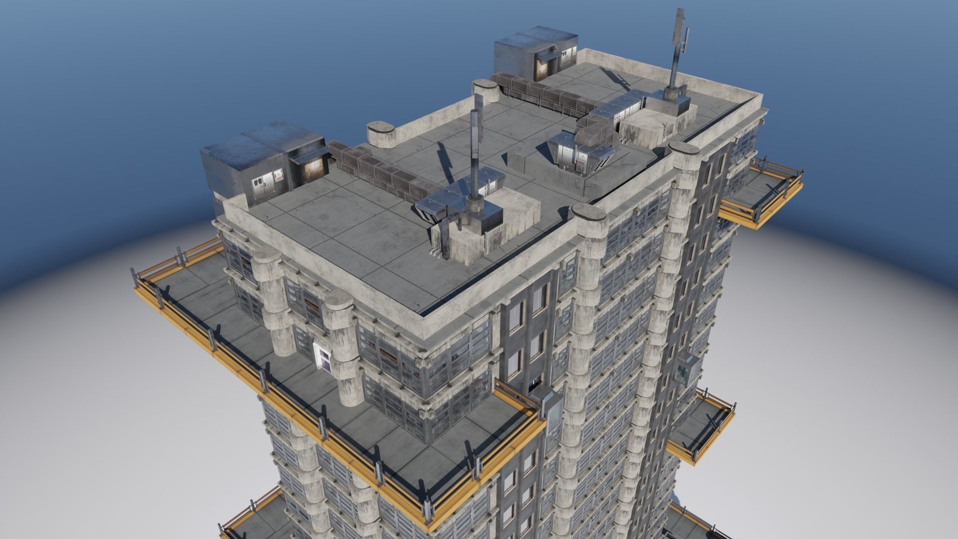 Highrise Building with dirty design and interior Low-poly 3D model_2