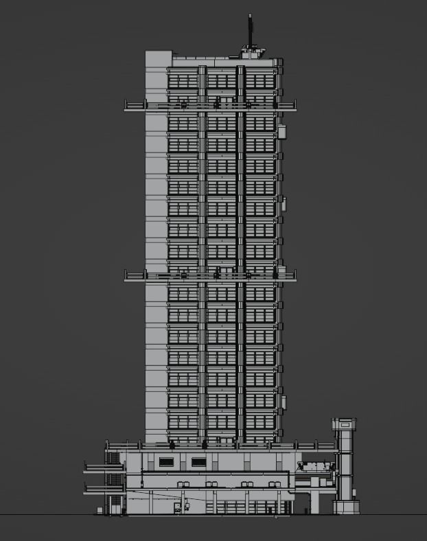 Highrise Building with dirty design and interior Low-poly 3D model_10