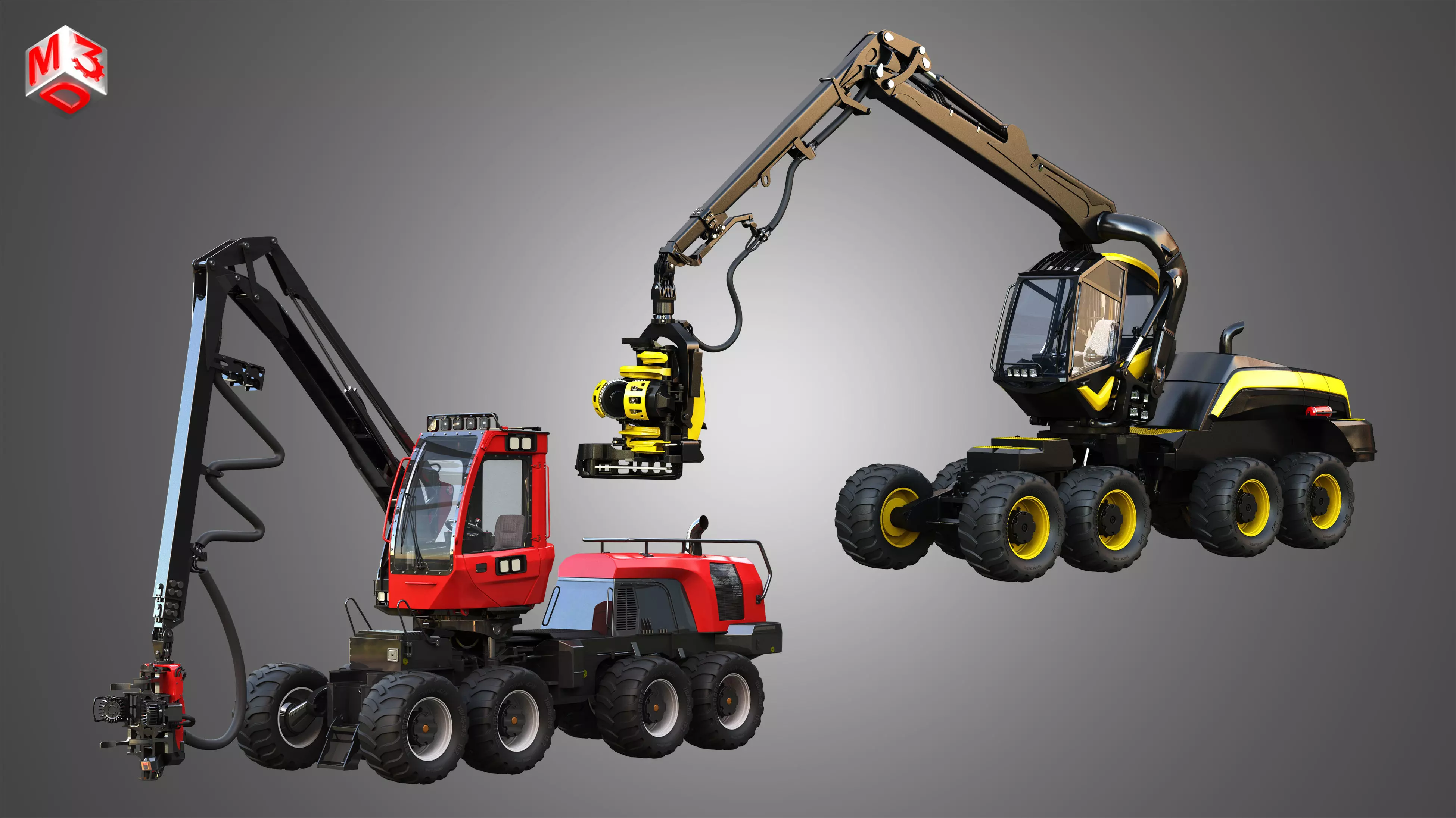 Forest Harvesters Machine - 2 in 1 3D Model Collection_0