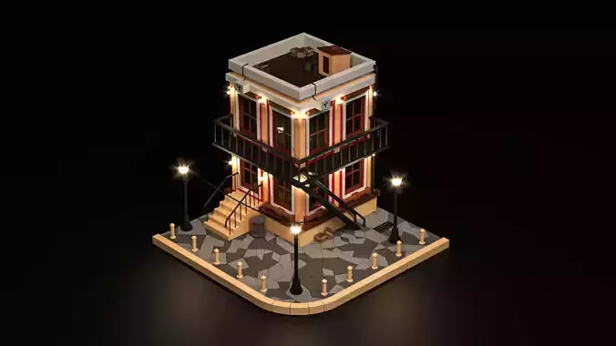 Low poly House lego with lights Low-poly 3D model