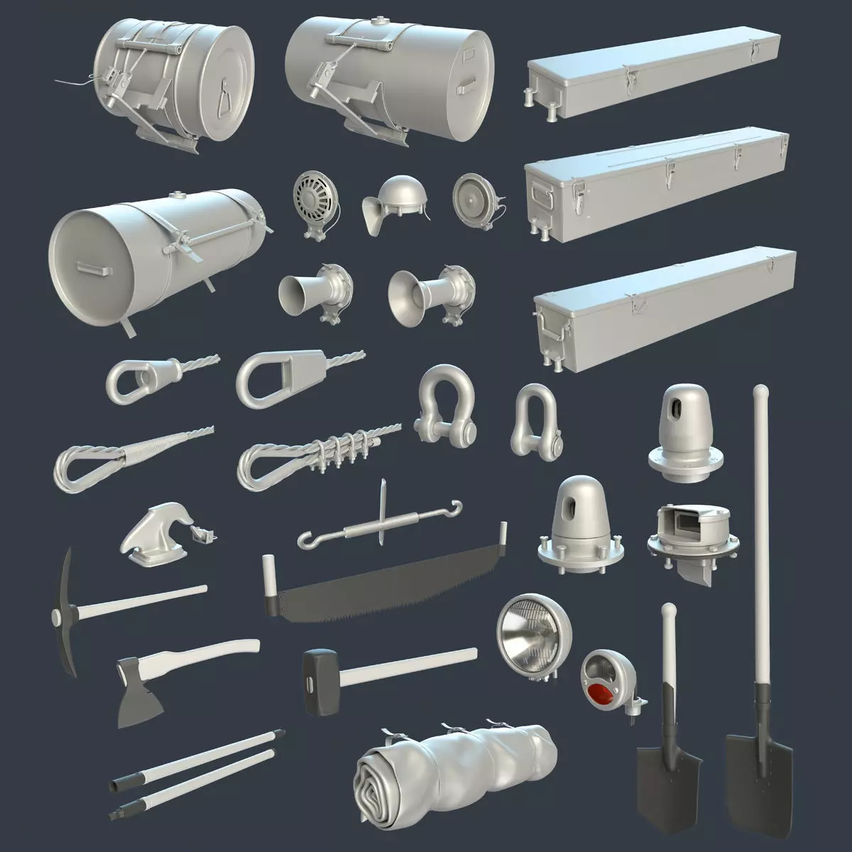 WW2 Soviet Tank External Equipment Set  3D model_0