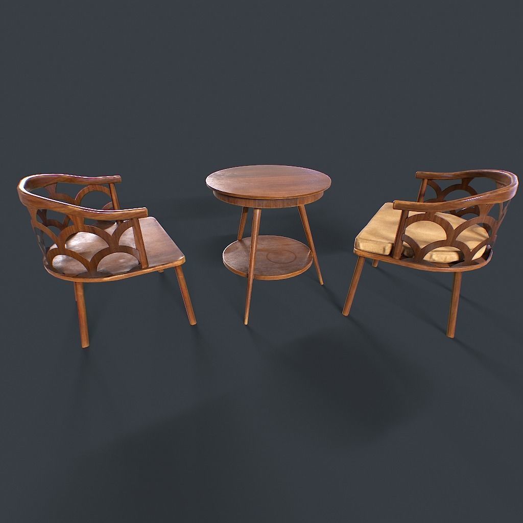 Retro Table and chair Low-poly 3D model_5