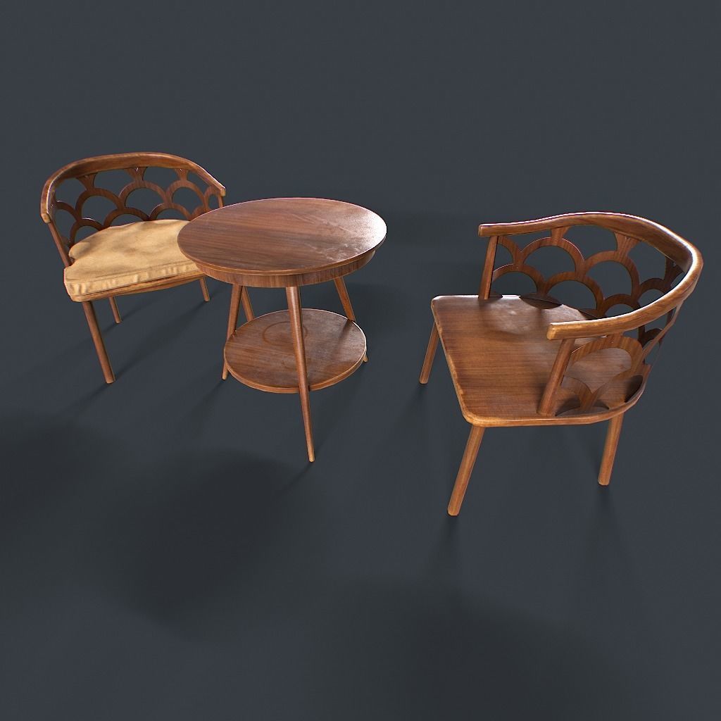 Retro Table and chair Low-poly 3D model_4