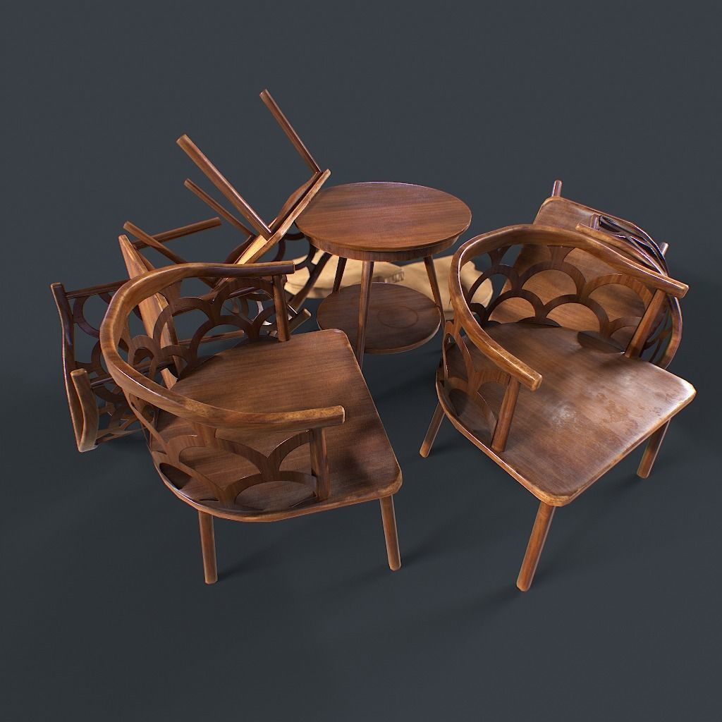 Retro Table and chair Low-poly 3D model_10