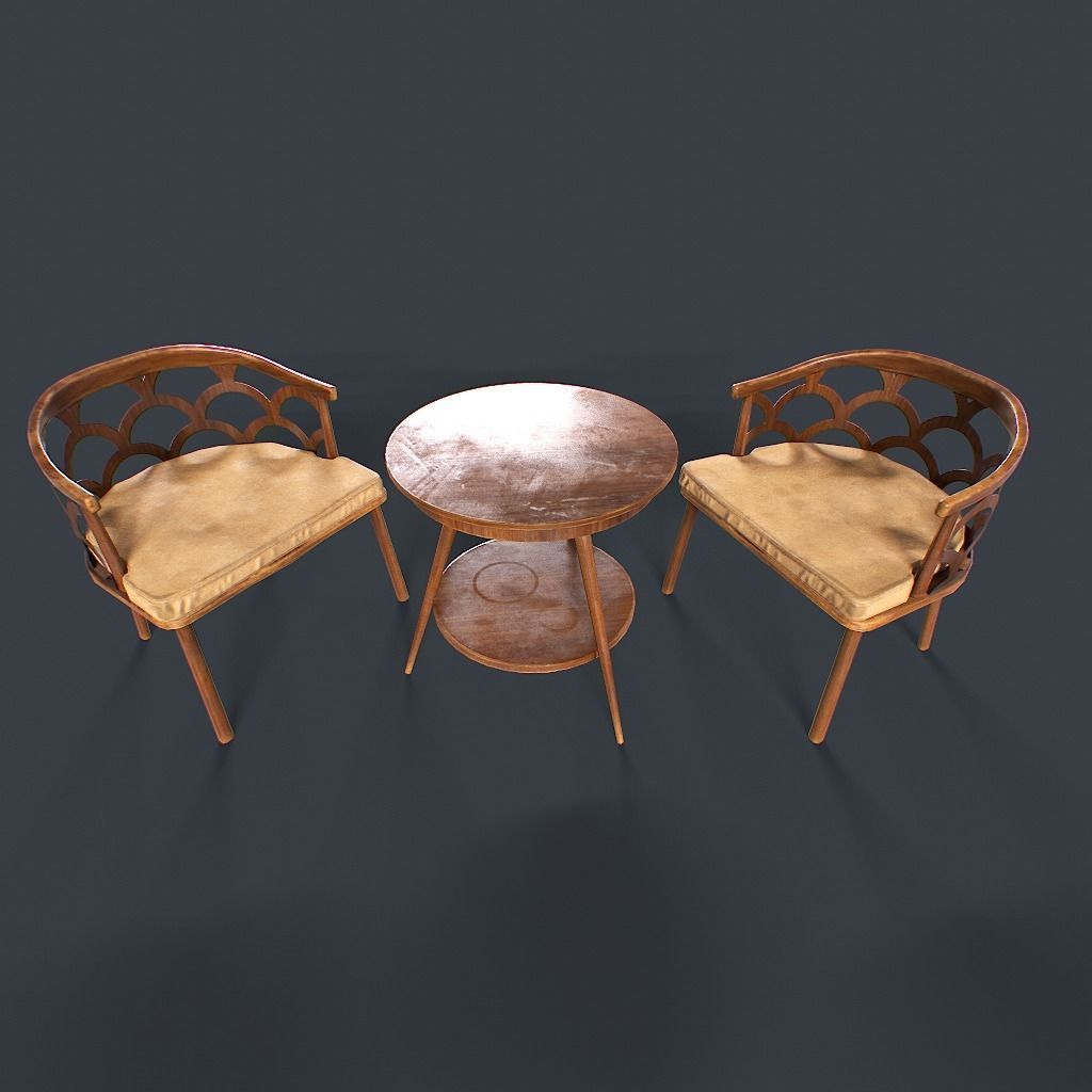Retro Table and chair Low-poly 3D model_12