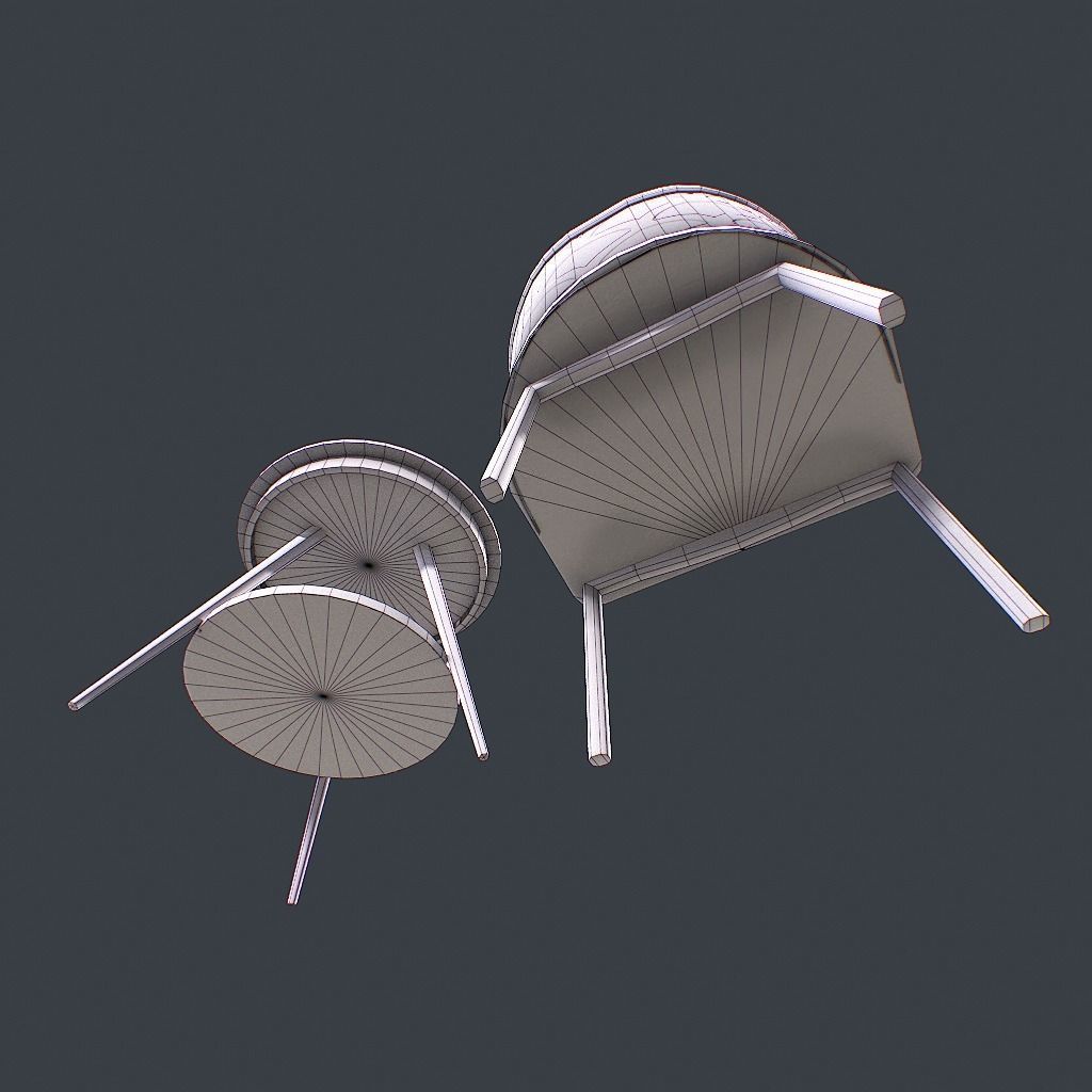 Retro Table and chair Low-poly 3D model_38