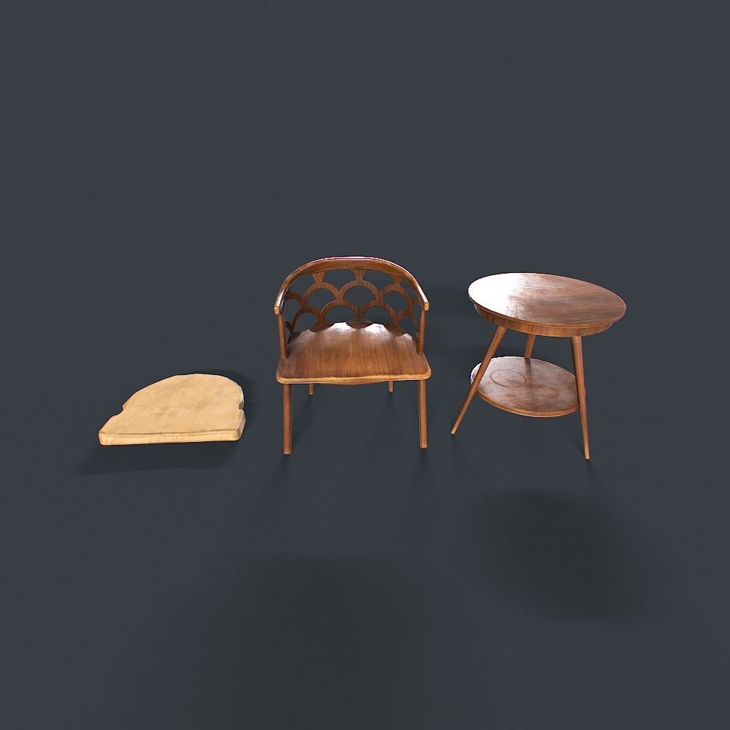 Retro Table and chair Low-poly 3D model_28