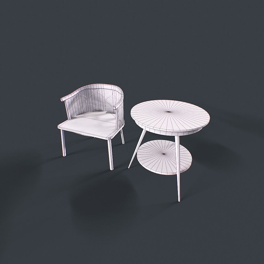 Retro Table and chair Low-poly 3D model_34