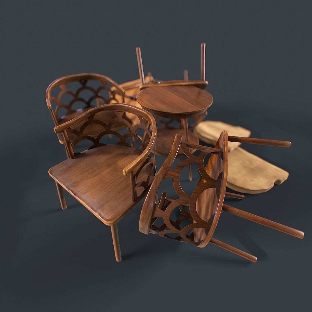 Retro Table and chair Low-poly 3D model_9