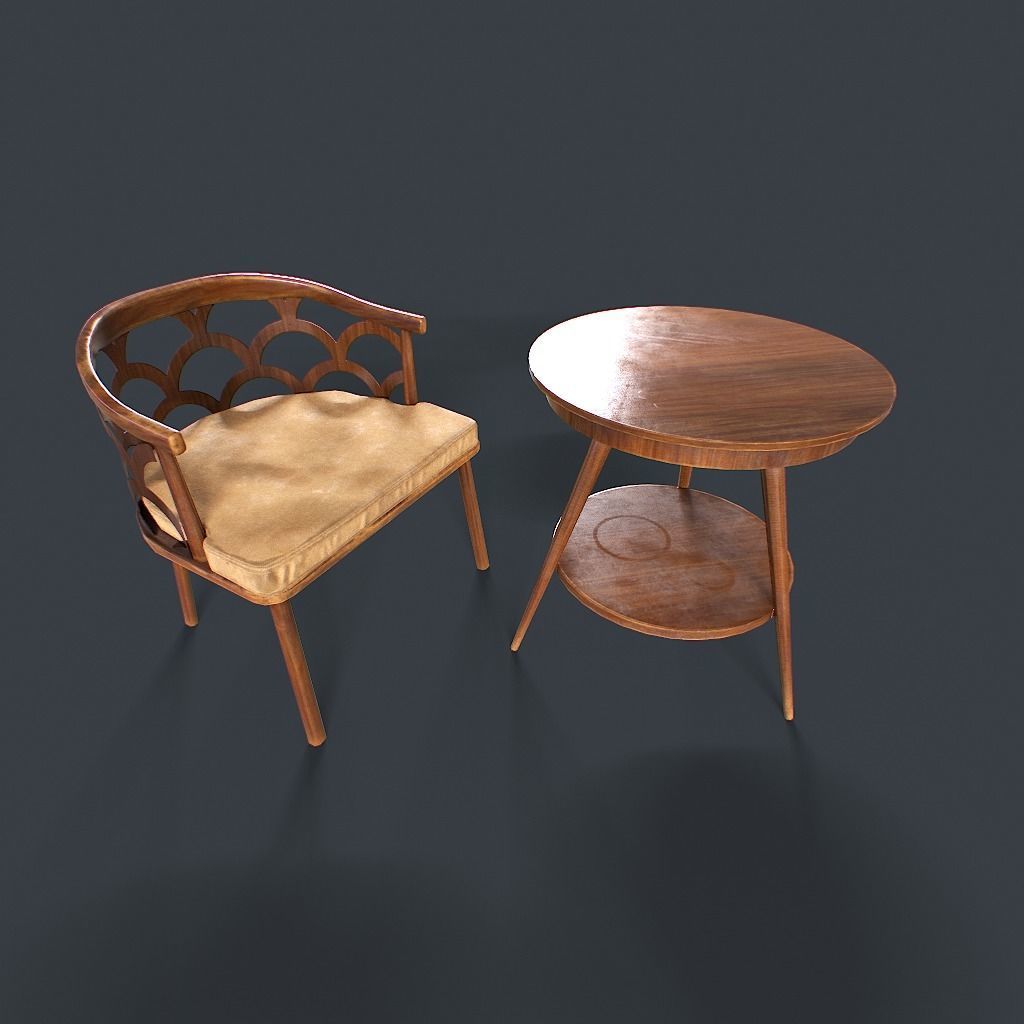 Retro Table and chair Low-poly 3D model_13