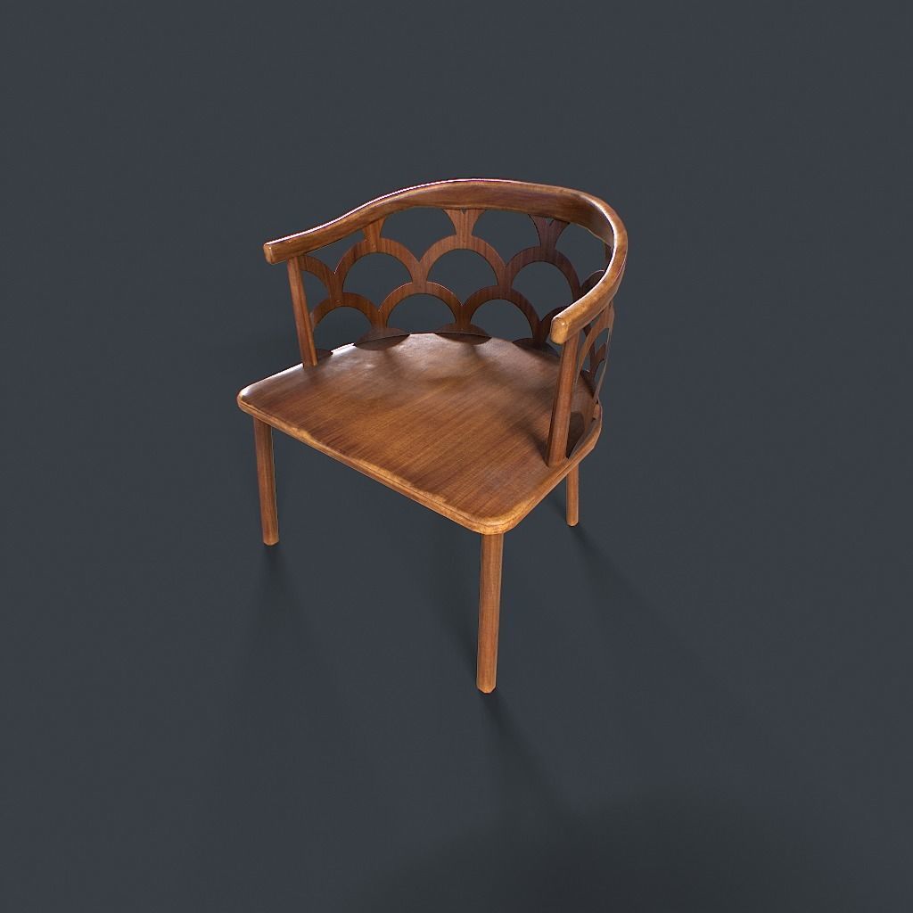 Retro Table and chair Low-poly 3D model_18
